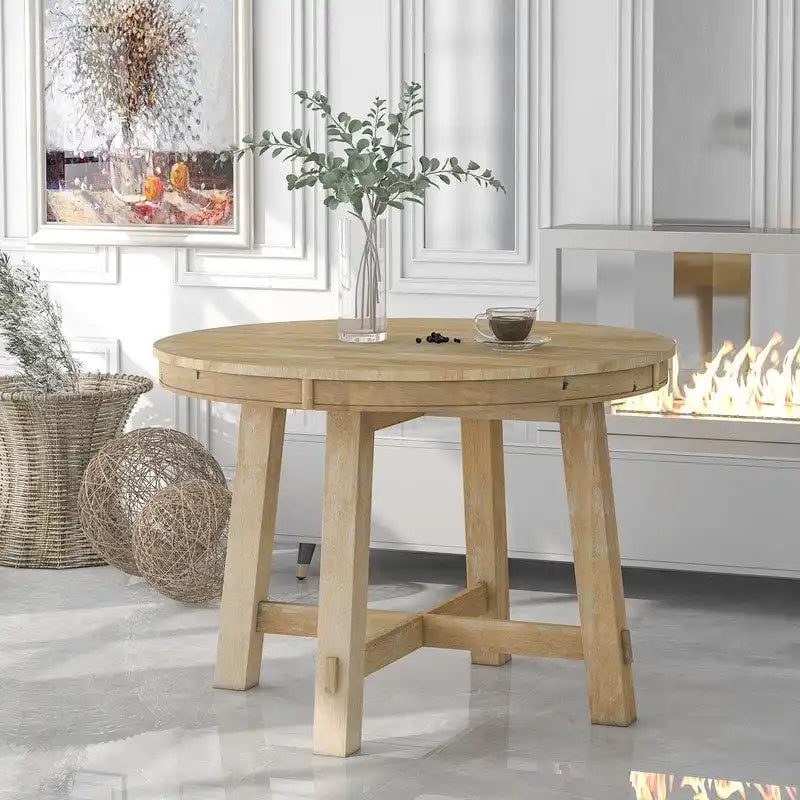 Table de salle à manger ronde de style ferme extensible avec rallonge de 40,6 cm