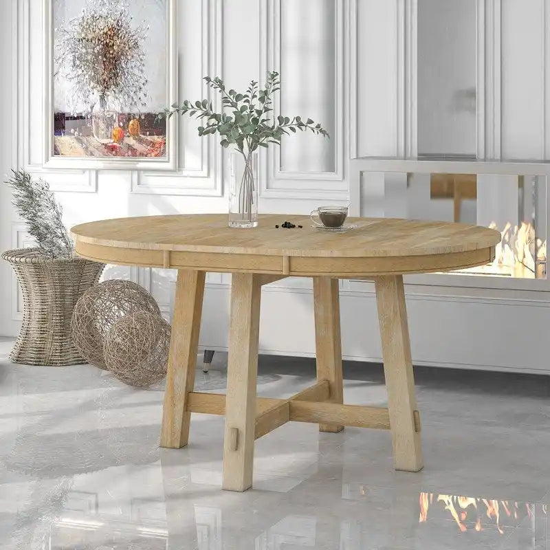 Table de salle à manger ronde de style ferme extensible avec rallonge de 40,6 cm