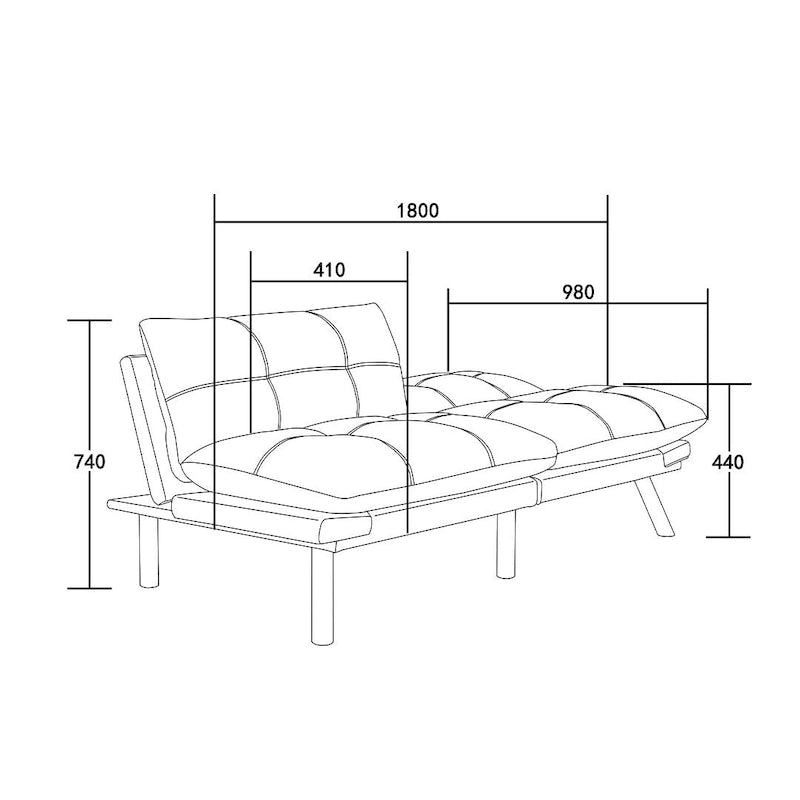 Canapé-lit futon de 179,98 cm, causeuse convertible pliable en mousse avec accoudoirs réglables