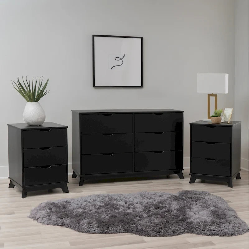 Chambre à coucher en pin avec commode à 6 tiroirs et table de chevet à 3 tiroirs