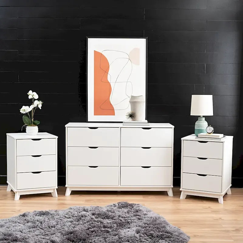 Chambre à coucher en pin avec commode à 6 tiroirs et table de chevet à 3 tiroirs