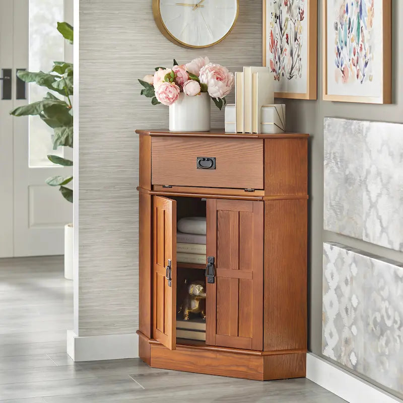 Meuble d'angle en bois Mission - 34H x 24W x 18L po.
