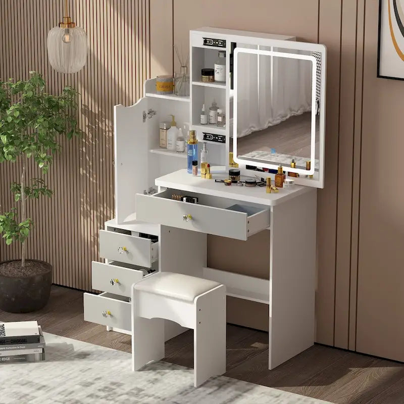 Coiffeuse avec miroir coulissant éclairé - 33L x 15,7l x 52,4H