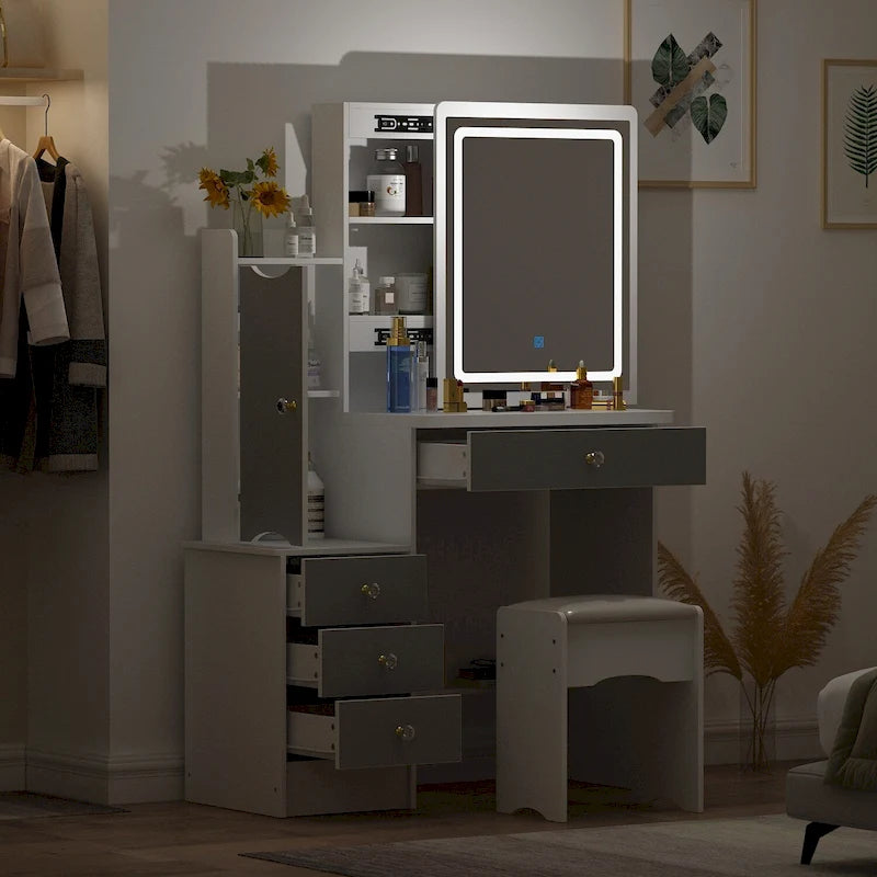 Coiffeuse avec miroir coulissant éclairé - 33L x 15,7l x 52,4H
