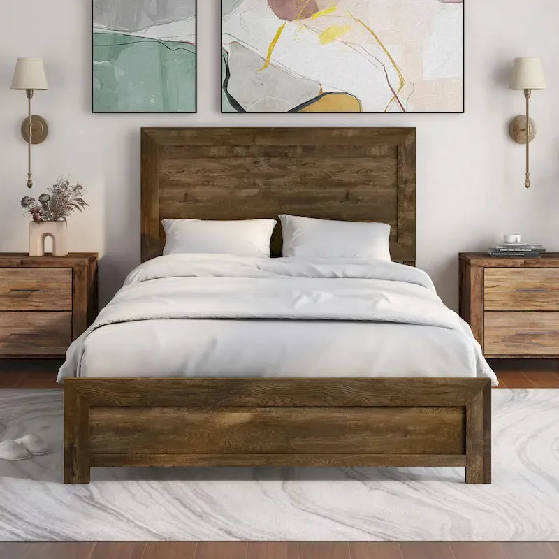 Lit en bois en noyer rustique