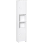 Colonne de salle de bain autoportante blanche avec étagère à 2 niveaux et 2 placards