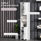 Colonne de salle de bain autoportante blanche avec étagère à 2 niveaux et 2 placards