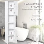 Colonne de salle de bain autoportante blanche avec étagère à 2 niveaux et 2 placards