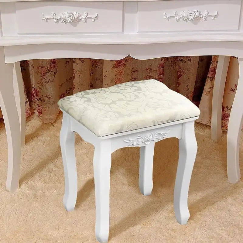 Coiffeuse blanche rotative avec miroir et tabouret - 75 x 40 x 142,5 cm