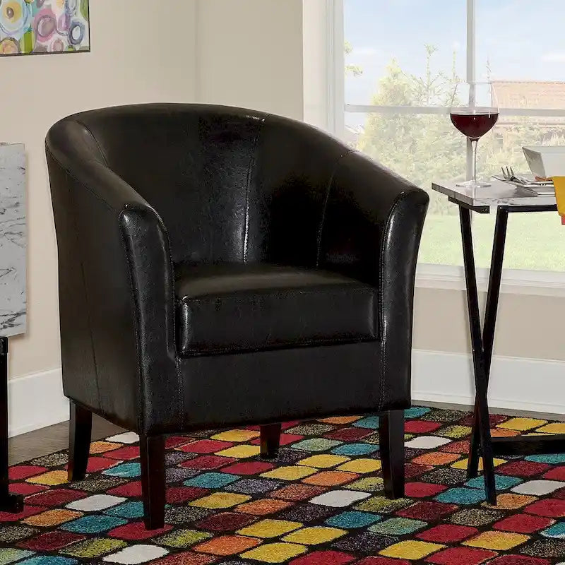 Fauteuil club tonneau, rembourrage noir de jais
