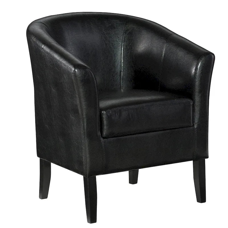 Fauteuil club tonneau, rembourrage noir de jais