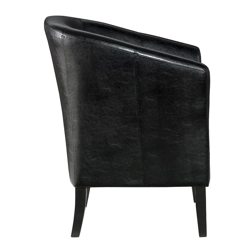Fauteuil club tonneau, rembourrage noir de jais