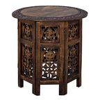 Table d'appoint pliante en bois de manguier de 45,7 cm, sculptée à la main, brun noyer