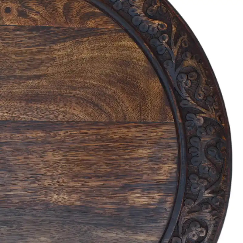 Table d'appoint pliante en bois de manguier de 45,7 cm, sculptée à la main, brun noyer