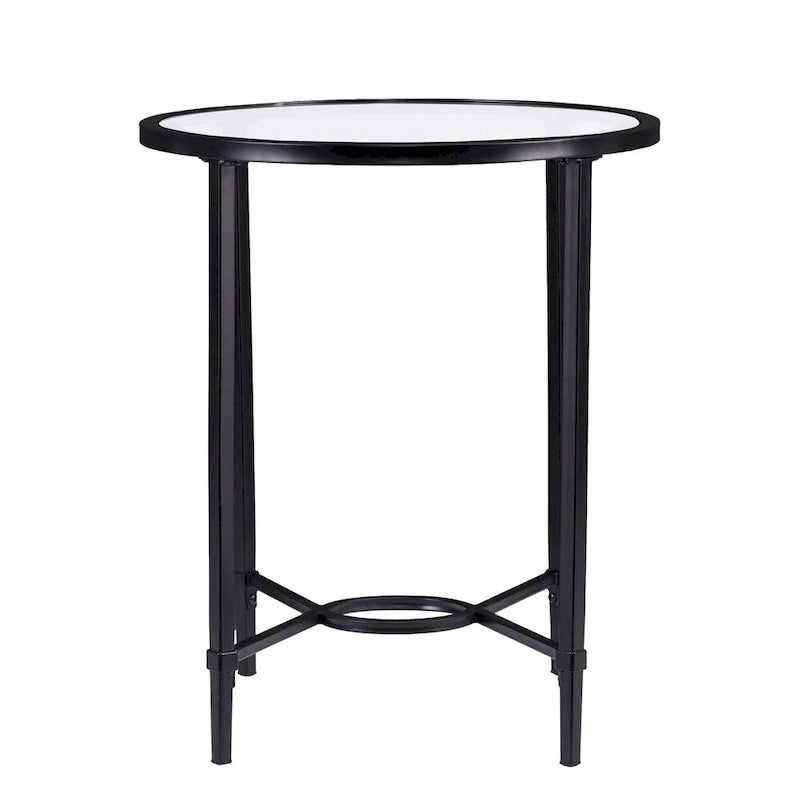Metal Scrollwork Oval Side Table with Beveled Tempered Glass