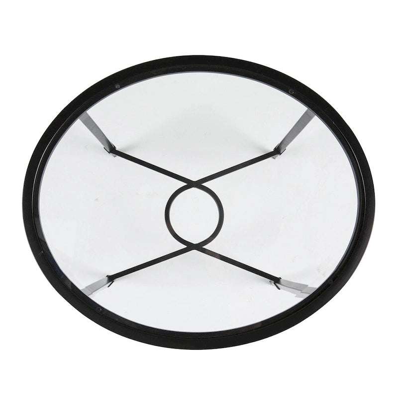 Table d'appoint ovale en métal à volutes avec plateau en verre trempé biseauté