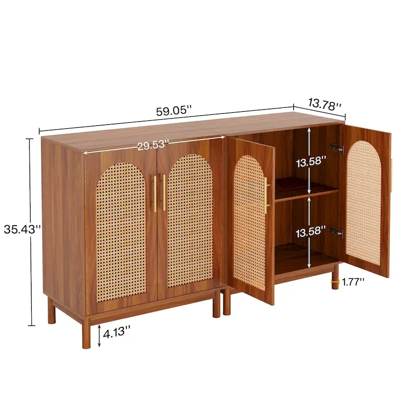 Buffet en rotin de 150 cm avec portes