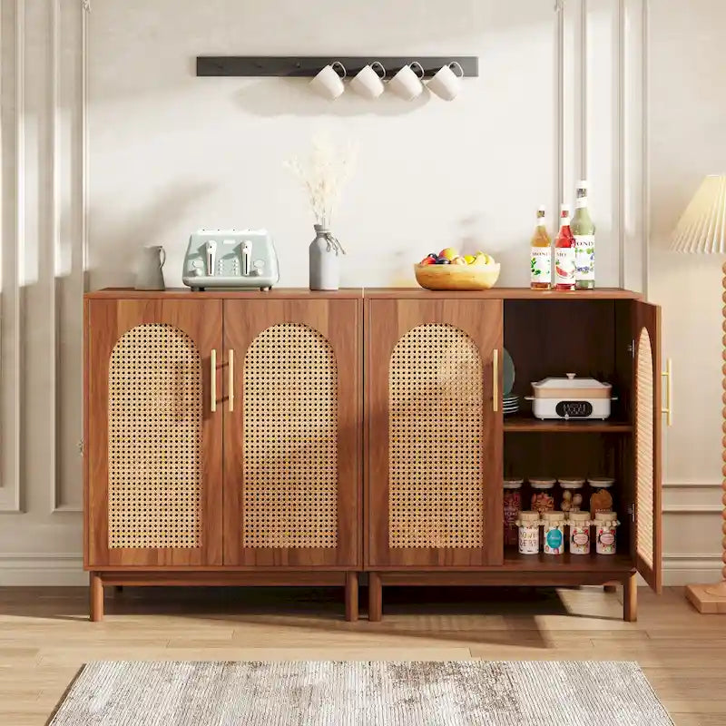 Buffet en rotin de 150 cm avec portes