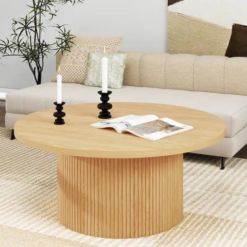 Pedestal Wood Round Coffee Table