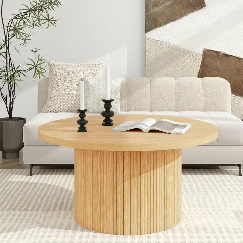 Table basse ronde en bois sur pied