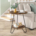 Table d'appoint ronde en bois à 2 niveaux avec pieds en métal