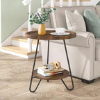 Table d'appoint ronde en bois à 2 niveaux avec pieds en métal