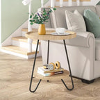 Table d'appoint ronde en bois à 2 niveaux avec pieds en métal