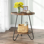 Table d'appoint ronde en bois à 2 niveaux avec pieds en métal