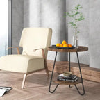 Table d'appoint ronde en bois à 2 niveaux avec pieds en métal