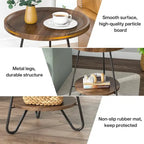 Table d'appoint ronde en bois à 2 niveaux avec pieds en métal