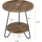 Table d'appoint ronde en bois à 2 niveaux avec pieds en métal