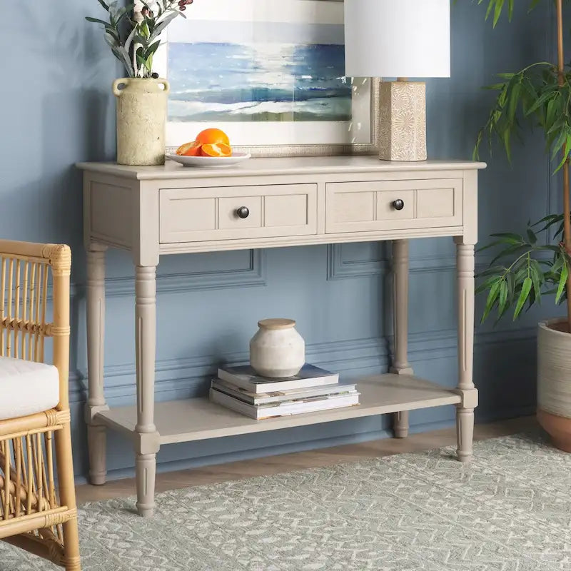 SAFAVIEH Camilla Grey 2-Drawer Console Table - 35.8 x 13.8 x 29.5 - 36Wx14Dx30H