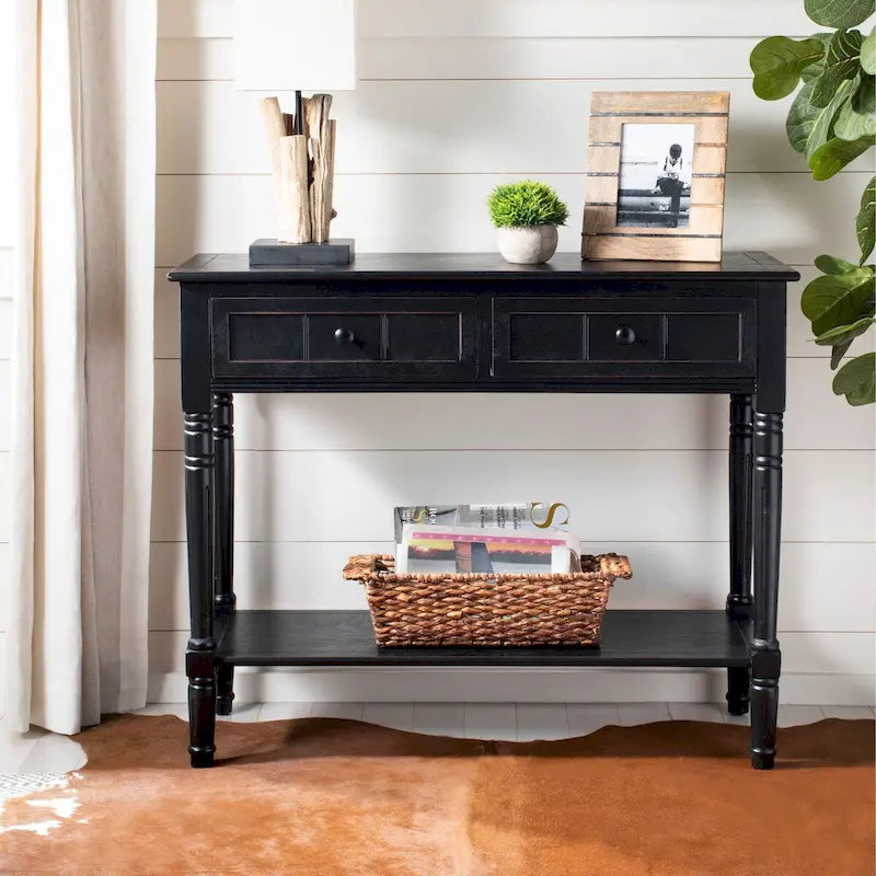 Console 2 tiroirs grise - 91 x 35 x 75 cm