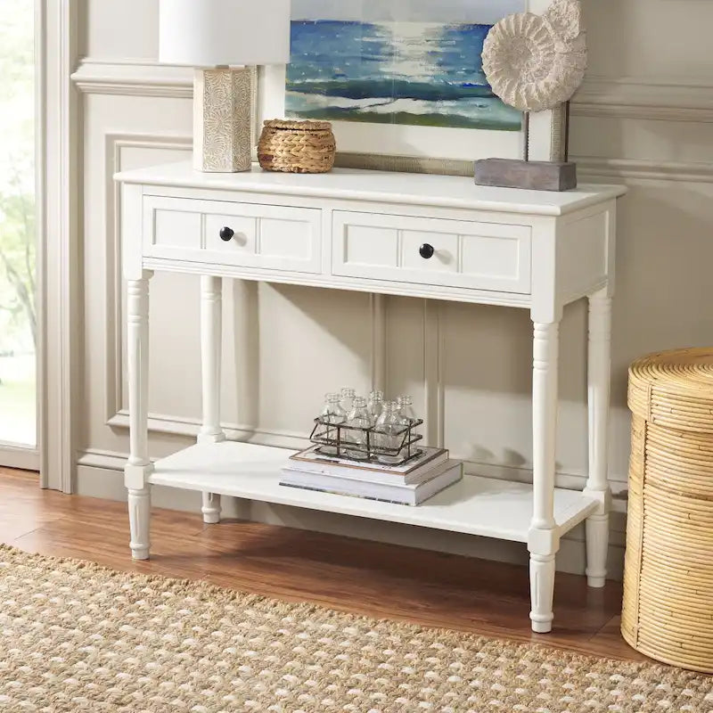 Console 2 tiroirs grise - 91 x 35 x 75 cm