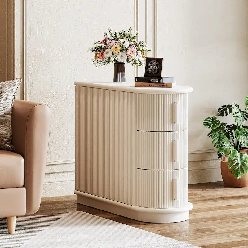 Table d'appoint semi-ovale à 3 tiroirs en bois massif