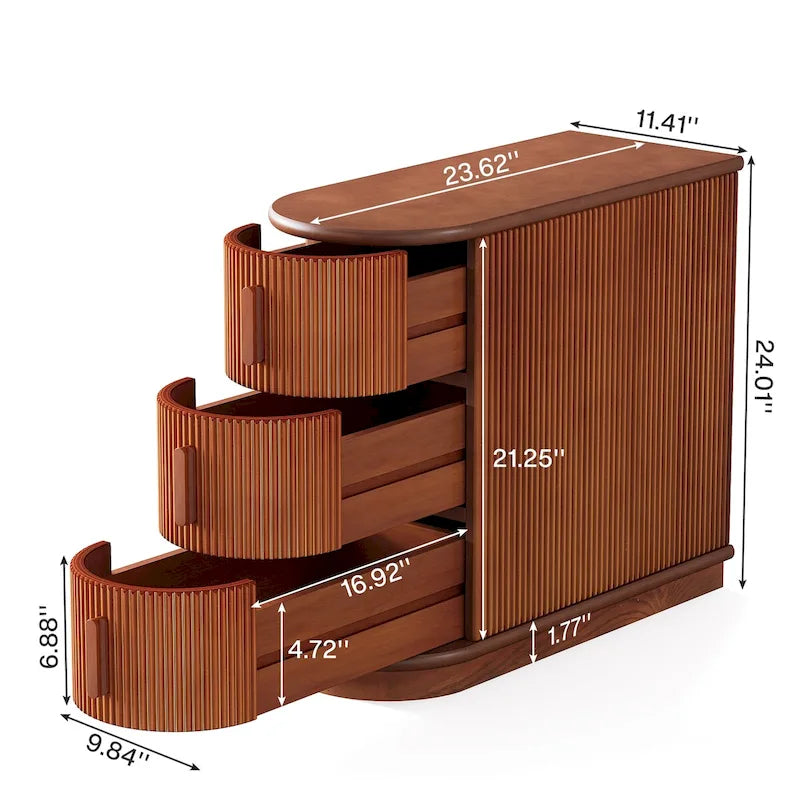 Table d'appoint semi-ovale à 3 tiroirs en bois massif