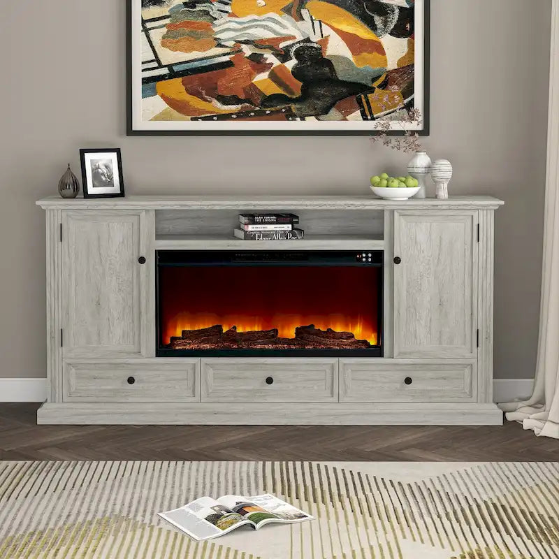 Meuble TV de ferme de 183 cm avec cheminée - 185 cm L x 89 cm H x 36 cm P
