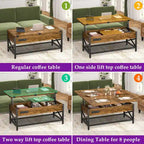 Table basse relevable extensible avec lumière LED et prise de courant - 39 larg. x 41,73 long. x 26,6 haut. po.