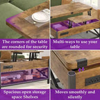 Table basse relevable extensible avec lumière LED et prise de courant - 39 larg. x 41,73 long. x 26,6 haut. po.