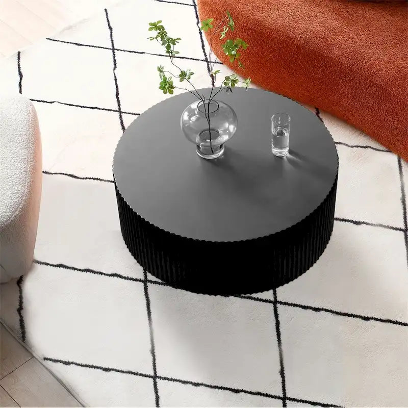 Modern Round Wood Coffee Table, Black