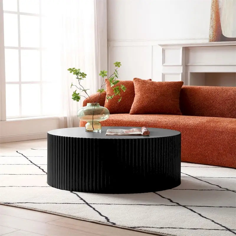 Modern Round Wood Coffee Table, Black