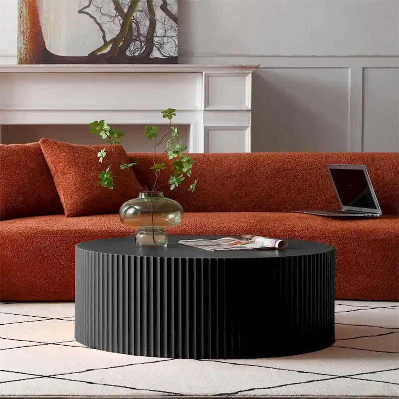 Modern Round Wood Coffee Table, Black