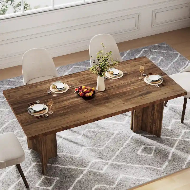 Table à manger rectangulaire en bois de style ferme