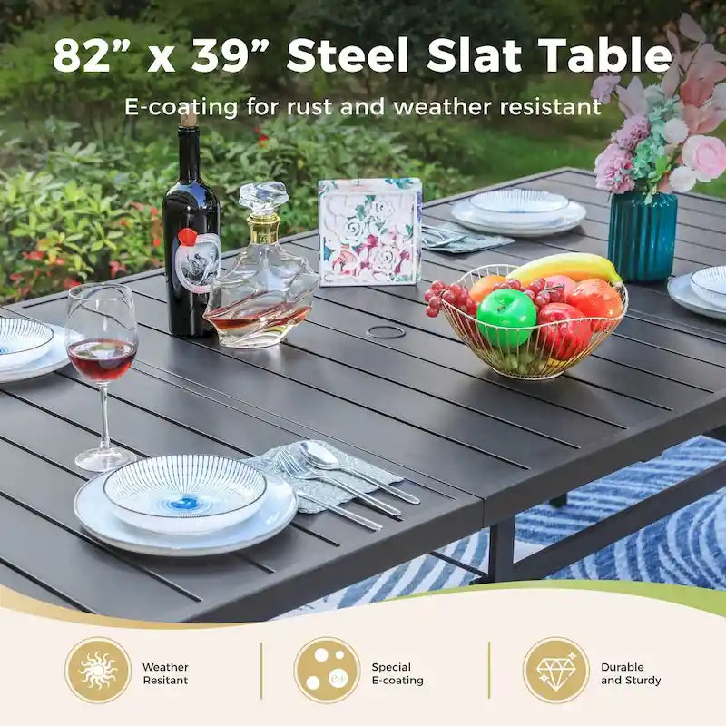 Grande Table à manger rectangulaire d'extérieur en métal