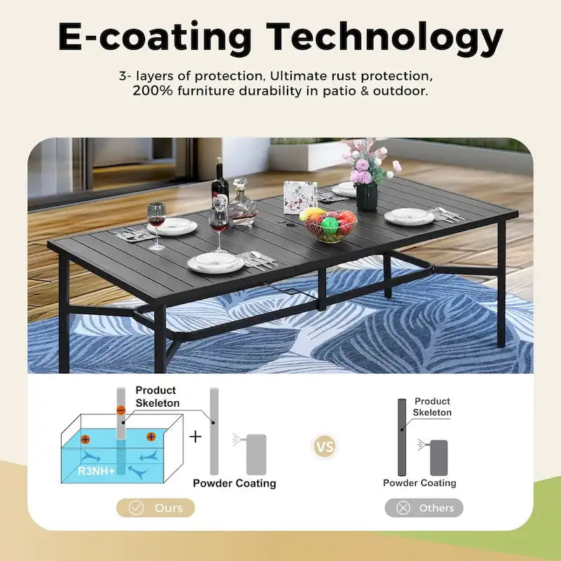 Grande Table à manger rectangulaire d'extérieur en métal