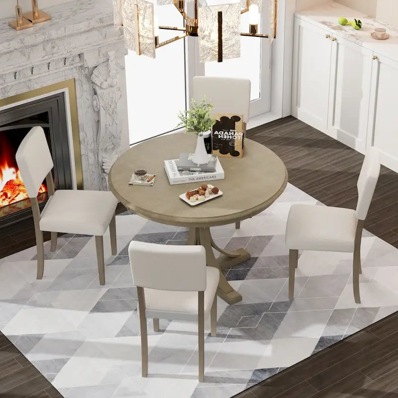 Table à manger ronde avec pieds tréteaux incurvés