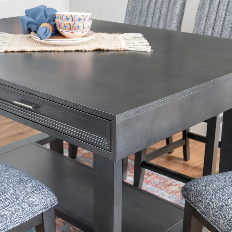 Table de salle à manger hauteur comptoir en bois gris 7 pièces