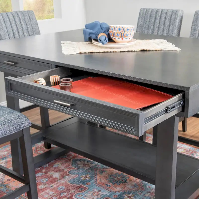 Table de salle à manger hauteur comptoir en bois gris 7 pièces