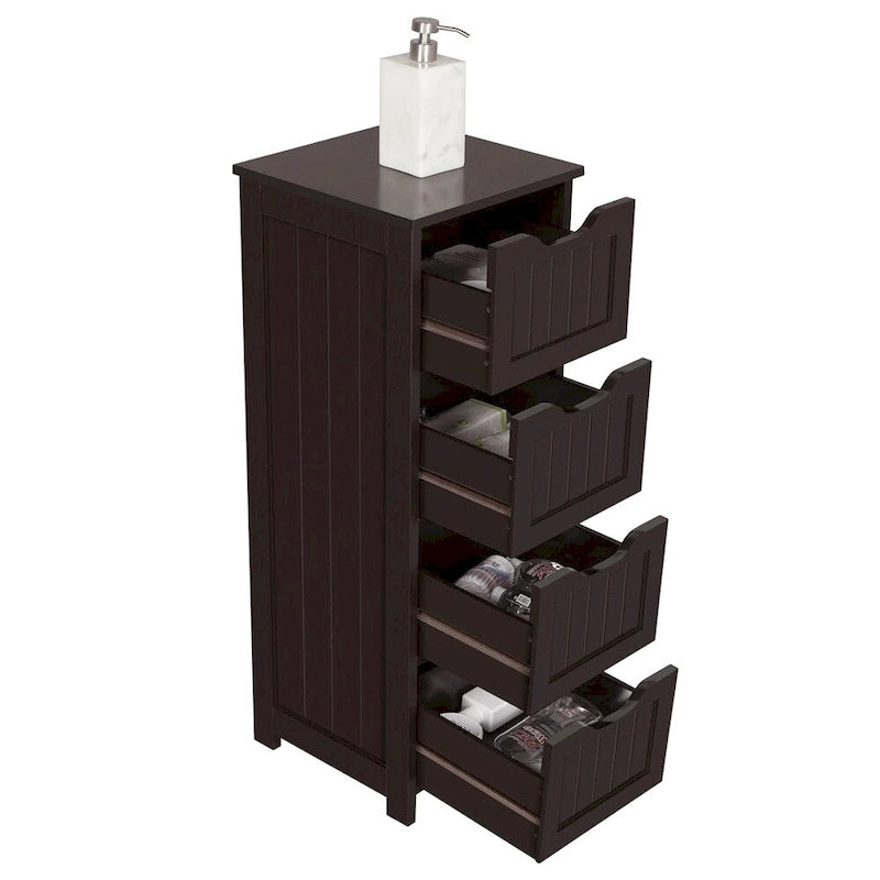 Meuble de salle de bain fin à poser avec 4 tiroirs