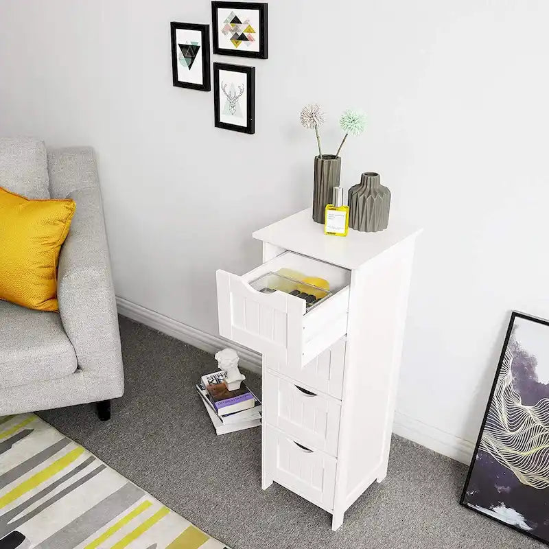 Meuble de rangement blanc autoportant avec tiroirs - 30L x 30l x 82H cm